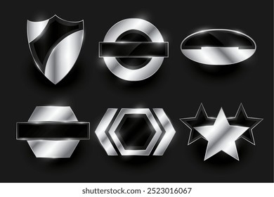 set of six silver badge element symbol design vector