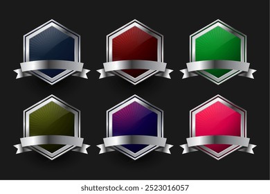 set of six silver badge label symbol banner in retro style vector