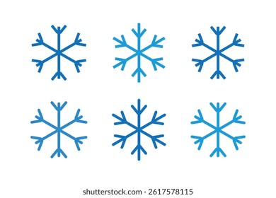 Set of Six Simple Blue Snowflake Icons.
