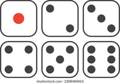 Set of six simple dice.Vector illustration.