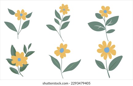 set of six simple flowers 