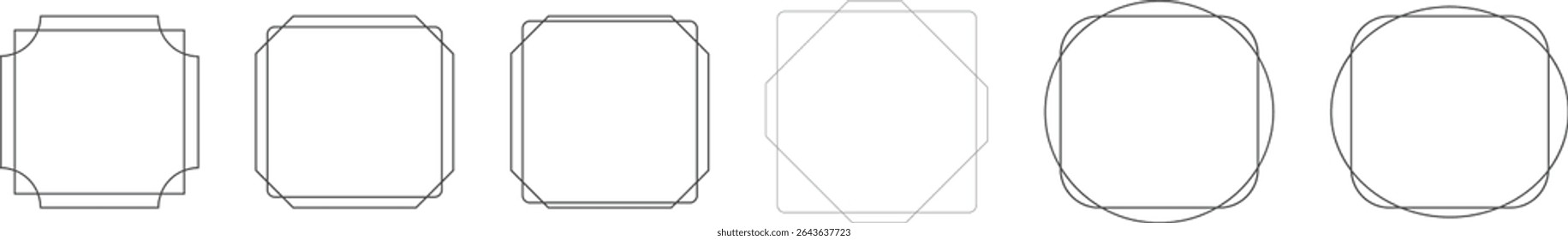Um conjunto de seis quadros simples com cantos arredondados ou recortados. Ótimo para rótulos ou planos de fundo de ícones.