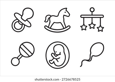 eine Reihe von sechs einfachen Linien Kunst Icons in Bezug auf Babys und Elternschaft