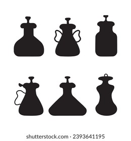 Set of six sketches, silhouettes of objects, utensils, kitchen, cafe, black color, doodle style, hand drawing, vector illustration EPS10
