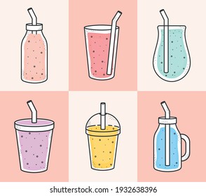 set of six smoothies icons