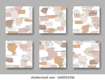 Set of six square backgrounds with abstract brushstroke ornament