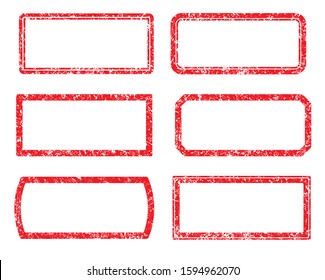 Set of six square and rectangular grunge vector templates for rubber stamps