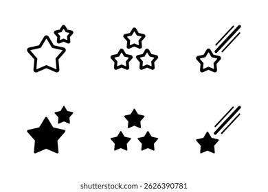 A set of six star vector icons, including shooting stars and three stars.