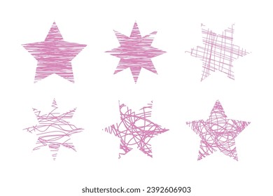 ensemble de six étoiles peintes à l'intérieur avec différentes textures isolées sur fond blanc. Pour la décoration, les invitations, les cartes, les impressions. image vectorielle.
