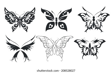 Set of six stencils butterfly on a white background