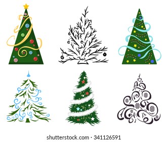 set of six stylized christmas trees for your holiday design