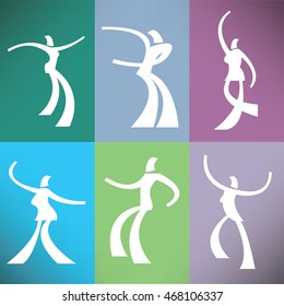 A set of six stylized dancers