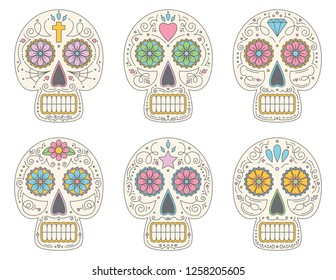 Set of six Sugar Skulls