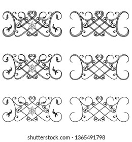 Set of six swirl border design elements for frame and others, hand drawn vector illustrations