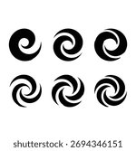 A set of six swirling vortex icons, perfect for representing dynamic movement and flowing energy. Isolated on a white background, these icons are versatile for various design projects.