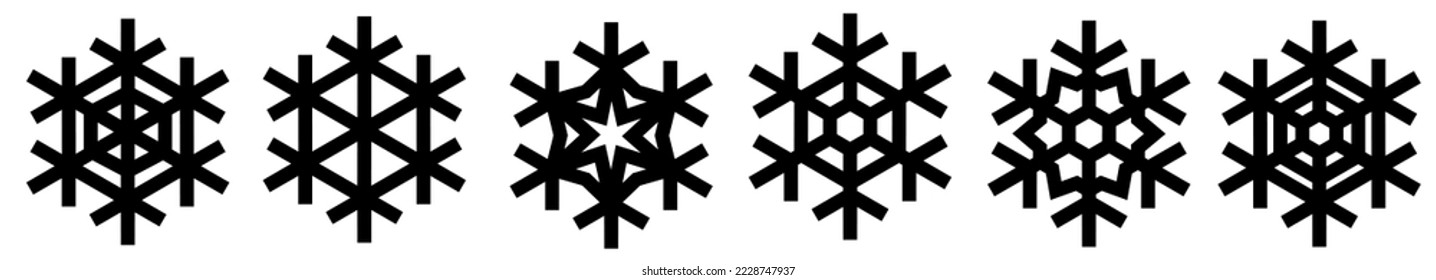 Conjunto de seis copos de nieve de vector negro con estilo