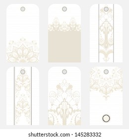 Set of six tags with oriental pattern.