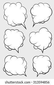 Set of six talking bubbles with white fill.
