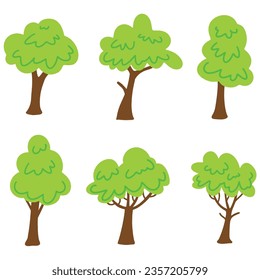 conjunto de seis árboles. Aislado de árboles en el fondo blanco. EPS vectorial 10.