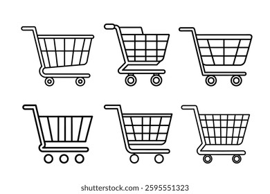 A set of six uniquely designed shopping cart icons, perfect for e-commerce platforms, retail branding, online stores, mobile shopping apps, and digital marketplaces. 