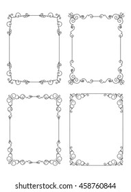 Set of six unusual calligraphic frames in mono line style with rounded corners and crowns.