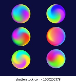 a set of six variants of bright gradients in the form of a ball. neon colors. vector illustration. EPS 10.