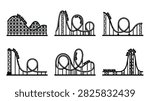 A set of six various roller coaster silhouette vector icon illustration on a white background