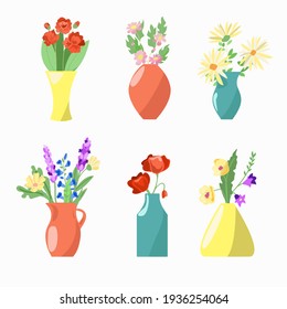 Set of six vases with flowers