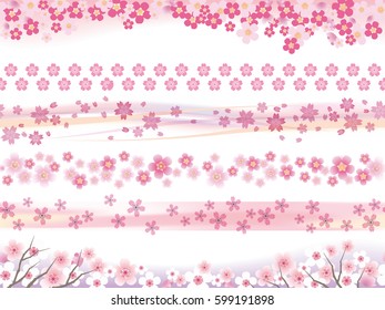 A set of six vector background images with cherry blossoms in full bloom. You can connect the images laterally and create seamless patterns.