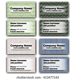 Set of Six Vector Business Card.  Hand-drawn Wave Doodle Abstract Visiting Cards.
