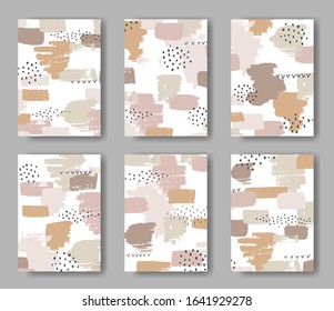 Set of six vector cards with abstract brushstroke ornament