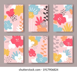 Set of six vector cards with abstract flowers ornament