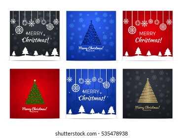 Set of Six Vector Christmas Greeting Cards, Brochures Templates. Stylish Design 