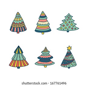 set of six vector christmas trees