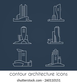 Set of six vector contour architecture icons