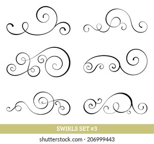 Set of six vector flourish swirls. Simple black contours on white.