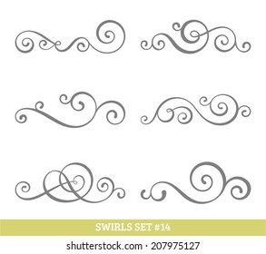 Set of six vector flourish swirls. Simple black contours on white.