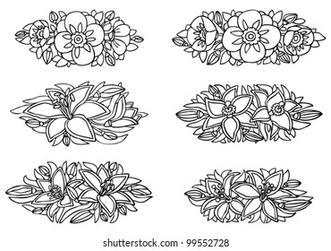 set of six vector flower vignettes