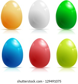 Set of six vector glossy easter eggs.