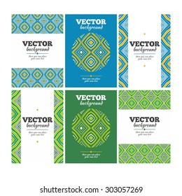Set of six vector green and blue brochures. 