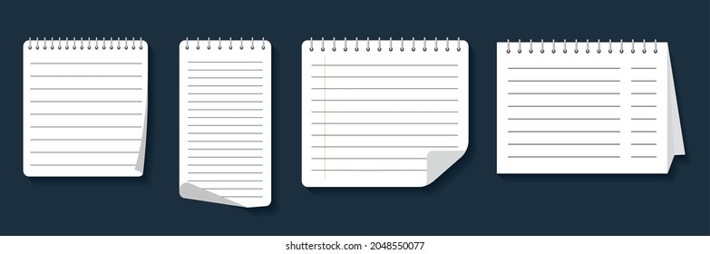 Set of six vector notebooks with spirals and with different textures inside. Textbook for school or business. Six different types.