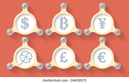 Set of six vector objects and icons