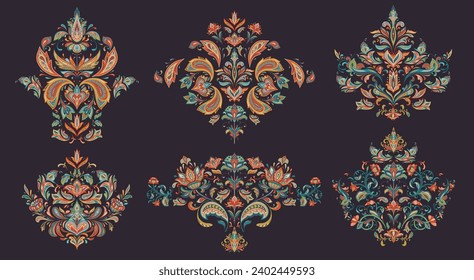 Set of six vector oriental motifs with paisley ornament