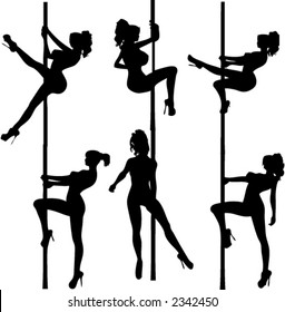 Set of Six Vector Silhouettes Exotic Dancers