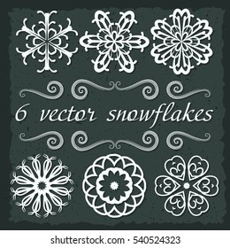 A set of six vector snowflakes 