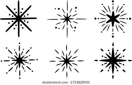 A set of six vector starburst silhouette icons in a design bundle, perfect for decorative and graphic design projects.