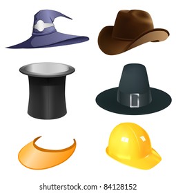 set of six vector various hats, raster version available