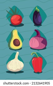 set of six vegetables icons