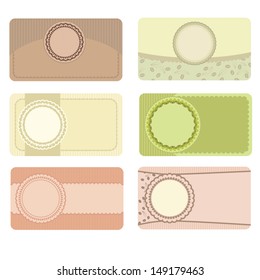 Set of six vintage business cards in pastel color. 