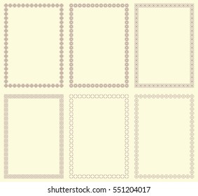 Set of six vintage frames in proportions A4. Vector illustration
